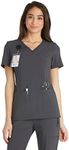 Cherokee Women's Iflex V-Neck Knit Panel Top, Pewter, Medium