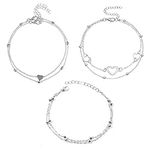 3Pcs Anklets For Women, Adjustable Ankle Chain Layered Ankle Bracelet Foot Bracelet Anklet Heart Pendant Anklets Boho Double Anklet Beach Anklet Foot Chain Jewelry Silver Ankle Bracelet for Women Girl