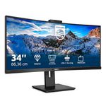 Philips 346P1CRH - 34 Inch QGHD Curved ultrawide Monitor, 100Hz, 4ms, VA, USB-C Dock, Webcam, Speakers, HDR 400 (3440 x 1440, 500 cd/m², HDMi/DP/USB-C/USB 3.2)