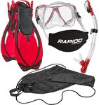 Phantom Aquatics Rapido Boutique Collection Otimo Duo Tempered Lenses Mask Fin Snorkel Snorkeling Set with Snorkel Gear Carry Bag (Marine, Rot, ML/XL, 9-11 / EU: 41-45)