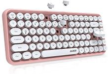 NACODEX 84-Key Pink Wireless Bluetooth Keyboard with Cute Retro Round Keycaps, Comfortable Ergonomic Typewriter Keyboard Compatible with Android Window