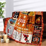 Basketball Throw Blanket for Boys Girls, 130 x 150 cm Super Soft Cozy Basketball Flannel Fleece Blanket for Kids Teens Gift, Fluffy Warm Sports 3D Basketball Fluffy Blankets for Couch Bed Sofa Decor