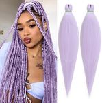 Leeven 26 Inch 2 Packs Light Purple Braiding Hair Pre Stretched Kanekalon lavender braiding hair Prestretched Braiding Hair Extensions(Light purple#)