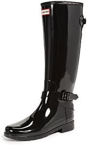 Hunter Refined Back Adjustable Tall w/Ankle Strap Gloss, Black, 7 US