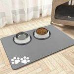 Mavicen Pet Feeding Mat, 40 * 60cm Absorbent Dog Water Bowl Mat, Personalised Dog Food Mats for Floors, Non Slip Feeding Bowl Matt, Pet-friendly Placemat for Dogs Cats, Light Grey (Paw Pattern)