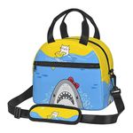 Putdidi Funny Cat Shark Atack Lunch Bag For Women Men Zippered Yellow Blue Cat Fish Jaw Sea Lunch Box Tote Bag For Travel Work Picnic Beach With Adjustable Strap