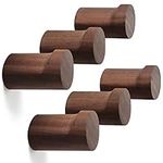 Wood Wall Hooks 6 Pack, Natural Wooden Coat Hooks Wall Mounted, Handmade Rustic Hat Hooks Heavy Duty Entryway Wall Hangers for Hanging Towels, Clothes, Bags (Black Walnut Wood)