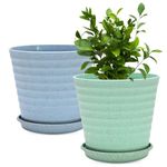 Eha Set of 2 Earth-Friendly Linea 7.5" Pots for Plants | Bamboo Based Plant Pots | UV Protected | Flower Pot for Indoor, Home Decor, Outdoor, Balcony & Garden | Azure-Celste