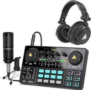 MAONO Podcast Equipment Bundle Audio mixer Headphone All-in-One Studio with 3.5mm Microphone for Live Streaming, Podcast Recording, PC, Smartphone, DJ MaonoCaster Lite(S1+MH601)