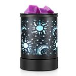 inrorans Sun Moon Star Electric Oil Warmer Black Metal Wax Warmer for Scented Wax with 7 Colors Changing LED nightLight PTC Element Reusable Silicone Liner Scented Wax Warmer for Home Decor…