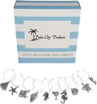 Palm City Products 10 Piece Beach Themed Wine Charm Set - Nautical Stemmed Wine Glass Charms