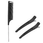 Hair Comb - Rat Tail Comb Fine Tooth Pin Tail Comb Sectioning Hairdressing Styling Cutting Parting Tails Comb With Metail Tail & 2 large Sectioning Hair Clips for Women Men Girls By HY DOT