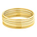 Edforce Stainless Steel Glossy Thin Round Bangle Bracelet Set for Women, Set of 7 (Gold, 7.8)