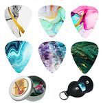 Jasenna Guitar Picks - 12 Medium Gauge Celluloid Guitar Picks In a Box W/Picks Holder. Unique Guitar Gift For Bass, Electric & Acoustic Guitars (12-Quicksand Splash Ink)