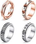 FUNRUN JEWELRY 4Pcs Stainless Steel Fidget Anxiety Ring for Women Men Fidget Spinner Rings Moon Star Celtic Stress Relieving Spinning Ring Wedding Band Rings Set Size 10(RG)
