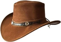 BRANDSLOCK Cowboy Hat Women Men Real Leather Western Style Wide Brim Cowgirl Hat Shapeable Lightweight Handcrafted Durable Bush Hat Tan