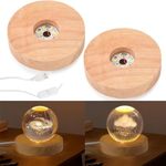 Cliplanyard Wooden Led Light base, 2 Pack Round LED Light Base, Light Display Base for Glass Crystals, USB Powered Warm White 3D Crystal Glass LED Lights Stand, HGHMQ00440000