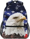 DERLONKAJE American Flag Bald Eagle Backpacks School Book Bag Travel Hiking Camping Daypack