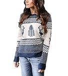 EXLURA Patterns Reindeer Ugly Christmas Sweater Jumper Pullover Tops Blue