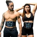 FlexTone Ab Belt - Electrical Stimulator System for Men, Women - Waist Belt for Strengthening & Toning Core - Large Silicone Patches, No Gel Pads Needed - Home Gym Accessory Black