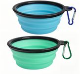 2 Pack Collapsible Dog Bowl, Collapsible Dog Water Bowls for Cats Dogs, Portable Pet Feeding Watering Dish，Portable Dog Water Food Bowl with Carabiner, Pet Feeding Cup Dish for Traveling, Walking, Parking (Small, light green+light blue)