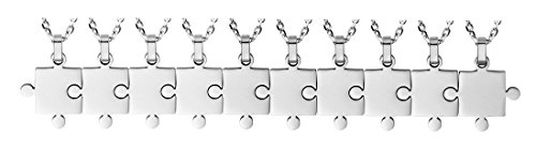 Godyce Puzzle Necklace 10 Piece Best Friends BFF - Stainless Steel with Gift Box (10-Piece)