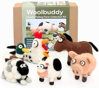 Woolbuddy Needle Felting Kit - Farm Animals for Beginners & Adults, Includes Mini Felting Pad, Soft Wool, 4 Needles, and Clear English Instructions