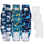 SlowTon Washable Dog Diapers Male - with Removable Pads - 3 Pack Reusable Dog Belly Bands Male Dog Belly Wrap (Polar Bear, Whale, Giraffe, Medium)