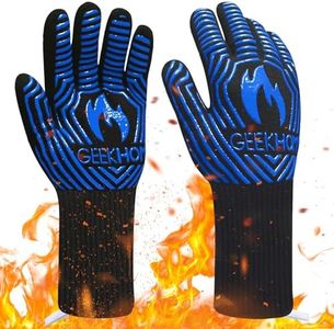 BBQ Gloves Grill Oven Mitts: GEEKHOM 1472℉ Heat Resistant & EN407 Certified for Camping/Pizza/Fire Pit/Welding, 13" Flexible Silicone Non-Slip Cooking Gloves Outdoor, Home Kitchen
