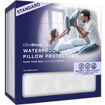 UltraBlock Standard Size Waterproof Pillow Protector - Hypoallergenic & Bed Bug Proof Zippered Terry Cotton Pillow Cover - 2 Pack