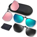 UpaClaire 3-pack Clip-on Flip up Sunglasses Polarized UV 400 glasses over prescription for men and women,gray,blue,pink,mirror¡­