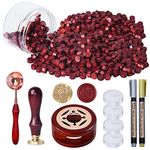 250 PCS Wax Seal Stamp Kit, WEWINK PLUS Red Sealing Wax Beads with Deer Wax Stamp, Wax Seal Warmer, Wax Seal Spoon, Tea Candles, Metallic Pen for Stamp Seals, Gifts, Invitations, Envelopes, Crafts