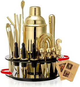 X-cosrack 19-Piece Bar Set,Gold Cocktail Shaker Set for Drink Mixing:Stainless Steel Bar Tools with Rotating Stand,Professional Bartender Kit for Home Bars, Parties