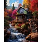 Tucocoo Paint by Number Next to The Waterfall Forest Hut DIY Painting On Canvas with Brushes Acrylic Nature View Paints Perfect for Paint by Numbers for Adults and Kids Students Beginner 16x20 Inch