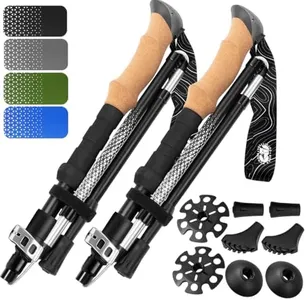 Hiker Hunger Folding Walking Stick, Folding Trekking Poles, Hiking Sticks Foldable Hiking Poles for Men Walking Sticks for Seniors Trekking Poles for Hiking Collapsible Walking Sticks (Black, Large)