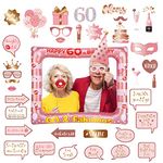 60th Birthday Decorations Ladies Men,Rose Gold Inflatable Selfie Frame&38Pcs 60th Birthday Photo Booth Props,Giant Inflatable Party Photo Booth Frame for Ladies Men 60th Birthday Party Decorations