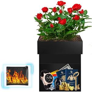 Sdstone Fireresistant Steel Flower Pot Diversion Safe with Fireproof Money Bag and Lock,Secret Hidden Safe Lock Box,Hiding The Valuables Inside Flower Pot’s False Bottom,Plants Not Include(Black)