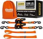 AUGO Retractable Ratchet Straps | 2 Heavy Duty Ratchet Straps Self Retractable Tie Down Straps with Soft Loops & Storage Bag for Motorcycle, Truck, Trailer, Cargo Van | 1200 Lb Break Strength 1” x 10’