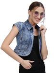 Style Quotient Women Blue Washed Checked Crop Denim Jacket