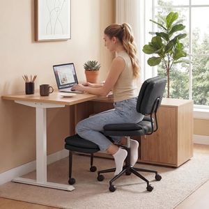 COSIEST Criss Cross Desk Chair with Wheels, Ergonomic Cross Legged Office Chair with Foot Rest for Kneeling, Seating, Multi-Position Adjustable Seat with Back Support for Adults, Women, Man, Black