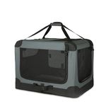 Amazon Basics 4-Doors Portable Soft-Sided Folding Travel Crate Kennel for cat, dog, and other small animals, Grey, S 66 cm x 46 cm x 46 cm