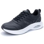 GOOBON Mens Air Running Shoes Comfortable Lightweight Sports Walking Jogging Leather Athletic Sneakers - Black - Size 10 UK