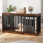 YITAHOME 55 Inch Large Dog Crate Furniture, Heavy Duty Wooden Dog Crate TV Stand with 2 Dog Bowls, Metal Dog Kennel Indoor Furniture Sliding Barn Door Design for Extra Large Dogs, Black Oak