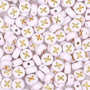 Auvoau 300Pcs Letter Beads X 4X7mm Gold Alphabet Beads Acrylic Round Shape Loose Beads for Name Bracelets Necklaces Key Chains DIY Jewelry Making (X)