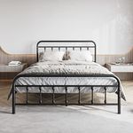 Elegant Home Products Vintage Queen Size Bed Frame with Headboard and Footboard Heavy Duty Metal Platform Bed Frame Steel Slat Support (Queen, Black Sanded)