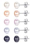 Milacolato 5 Pairs 925 Sterling Silver Pearl Stud Earring Genuine Freshwater Cultured Pearl Stud Earring Set for Women with Gift Box - AAAA Quality