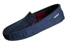 DUNLOP Mens Boris Moccasin Slippers Tartan Lining Navy size 11 UK