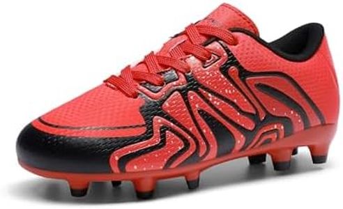 DREAM PAIRS Boys Girls Soccer Cleats Youth Firm Groud Sport Athletic Outdoor Trainning Football Shoes for Little/Big Kid,Size 13 Little Kid,Red/Black/Silver,160472-K