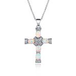 Barzel Rose Gold & White Gold Plated Fire Created Opal Cross Pendant (White Gold)