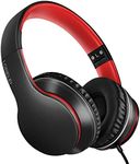 Lorelei X6 Over-Ear Headphones with Microphone, Lightweight Foldable & Portable Stereo Bass Headphones with 1.45M No-Tangle,Wired Headphones for Smartphone Tablet MP3 / 4 (Black-Red)